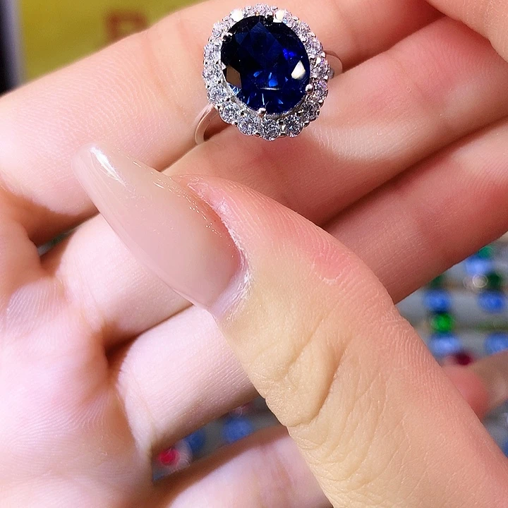 蓝宝石戒指银S925镶嵌