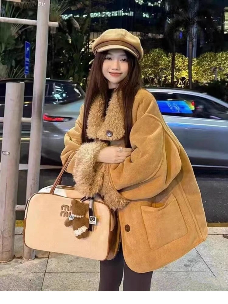 人造皮草 悦悦羊羔毛两面穿毛毛外套女冬宽松机车服环保皮草上衣