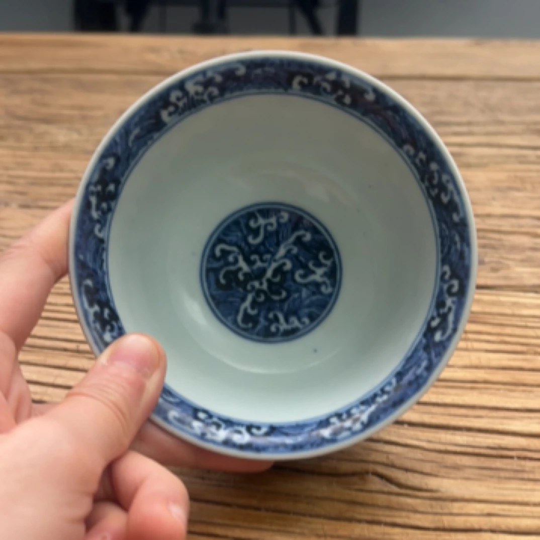 青花海水纹小碗摆件