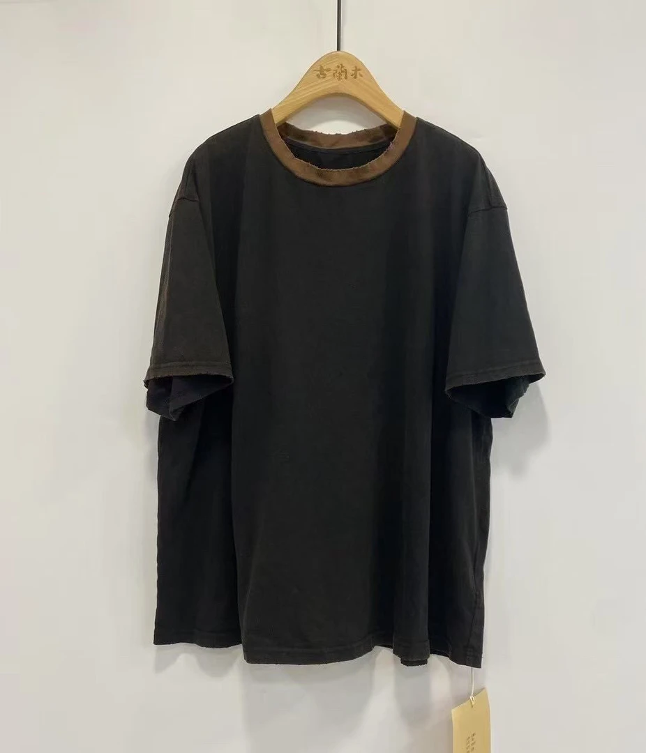 拼色圆领短袖T恤宽松百搭时尚简约夏季短款上衣古兰木