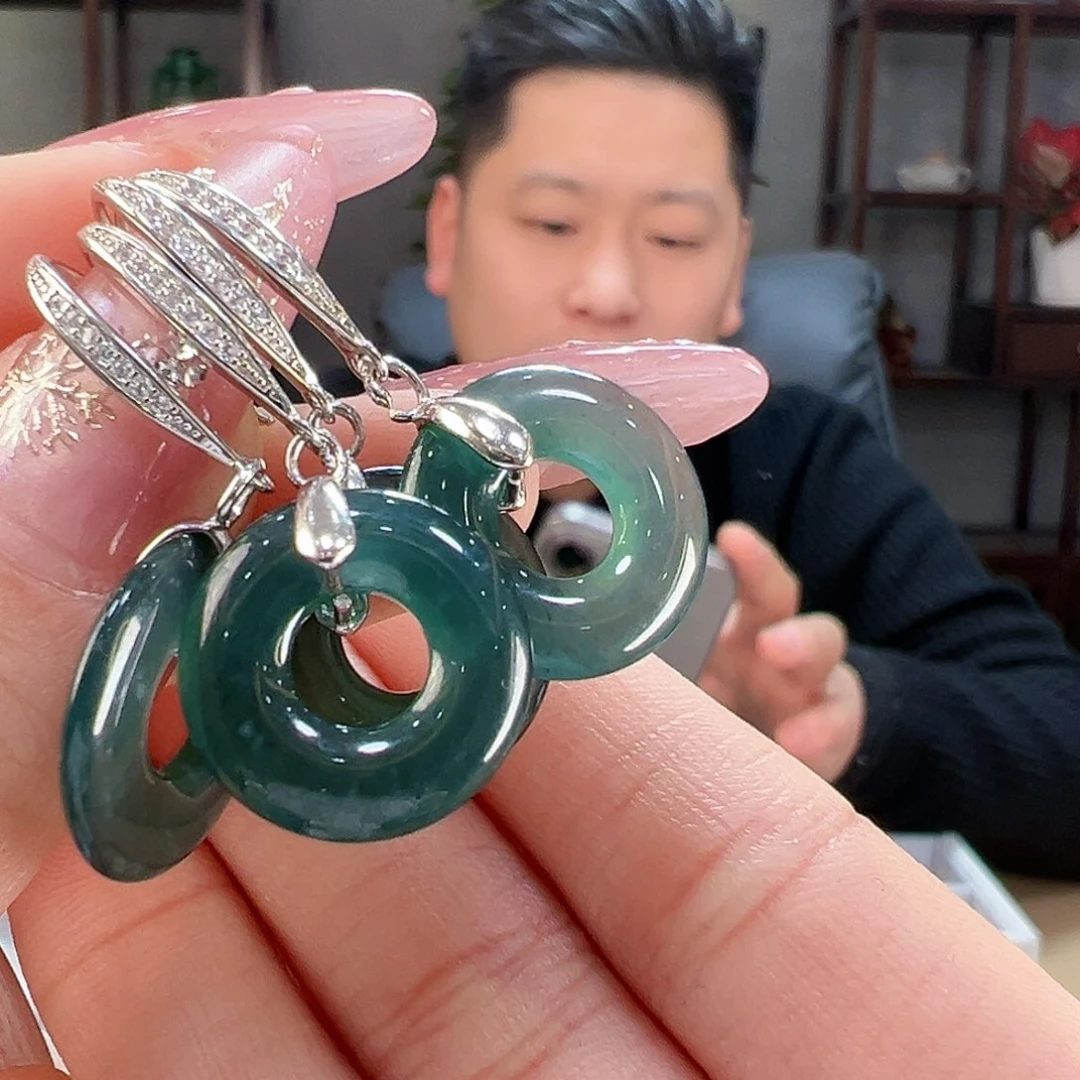 翡翠耳饰银S925镶嵌多样性发货一幅