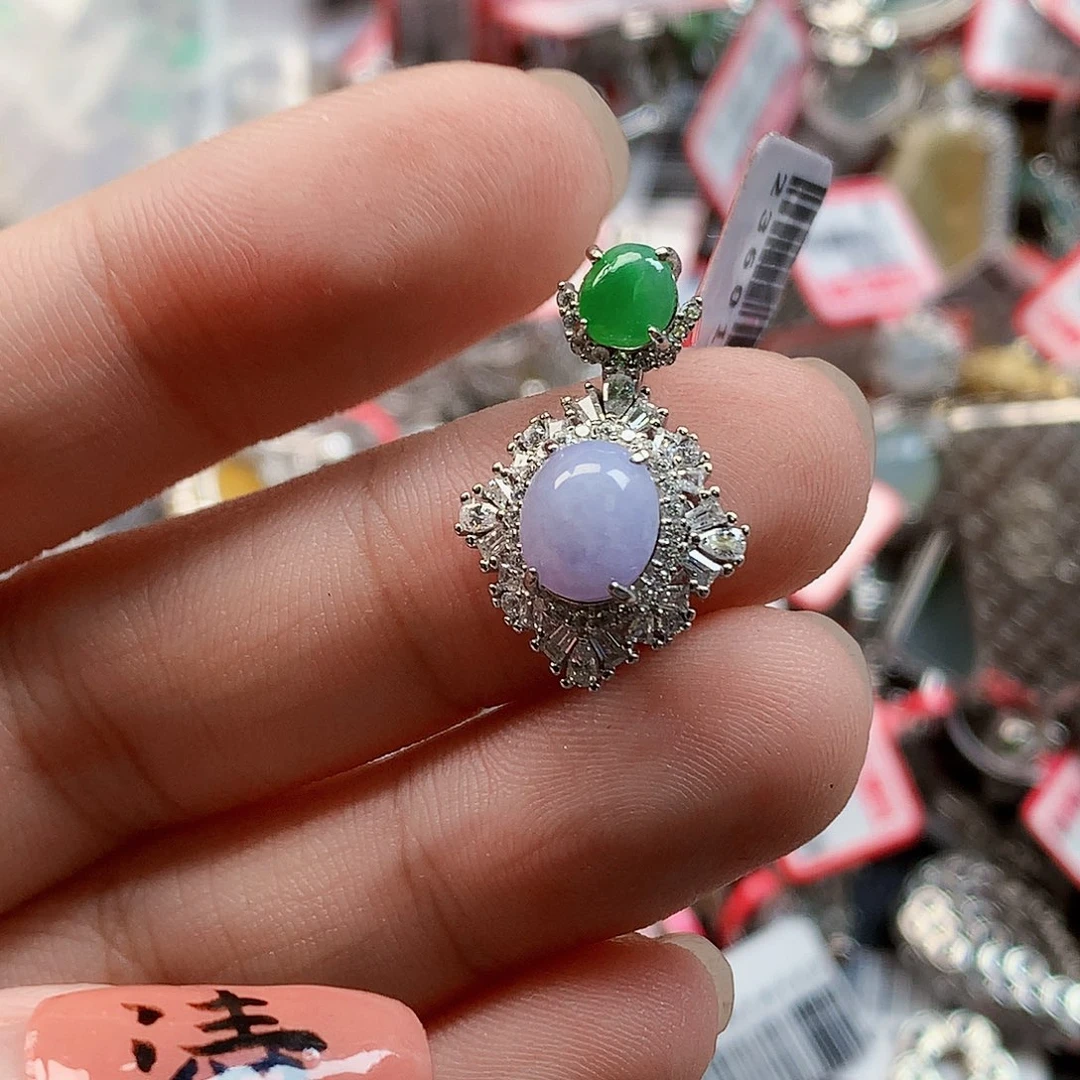 翡翠银S925镶嵌戒指天然翡翠戒指