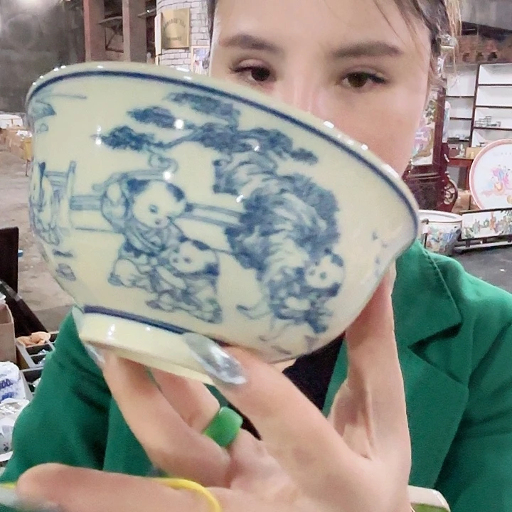 摆件陶景德镇高温陶瓷黄希希碗娃娃画片