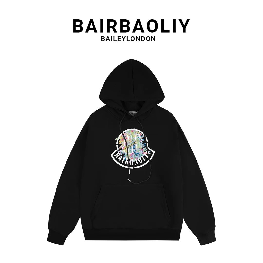 BAIRBAOLIY潮奢高街百搭设计感印花连帽长袖卫衣男女同款休闲上衣