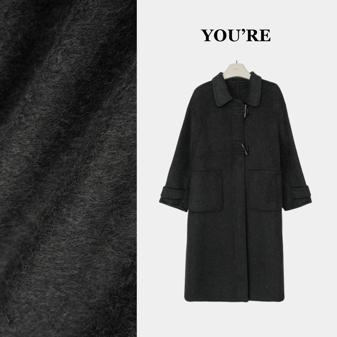 《YOU'RE 》100澳洲超细双面羊毛经典牛角扣韩系长大衣YR8776