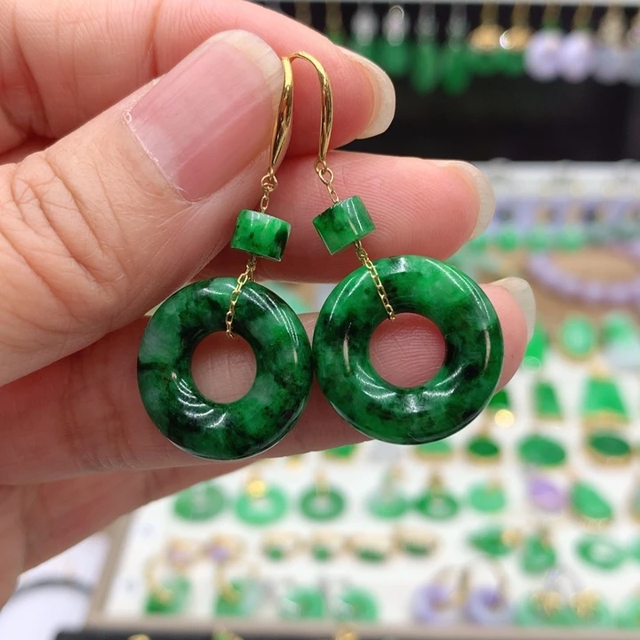 翡翠18K金镶嵌耳饰