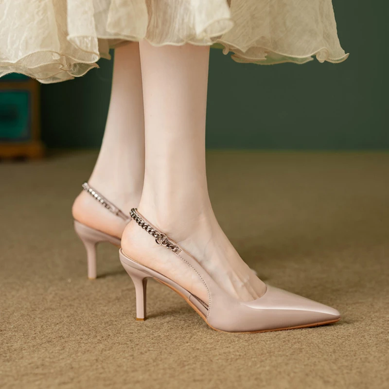 凉鞋女款2025新款爆款尖头高跟鞋子百搭气质夏天法式后空细跟凉鞋