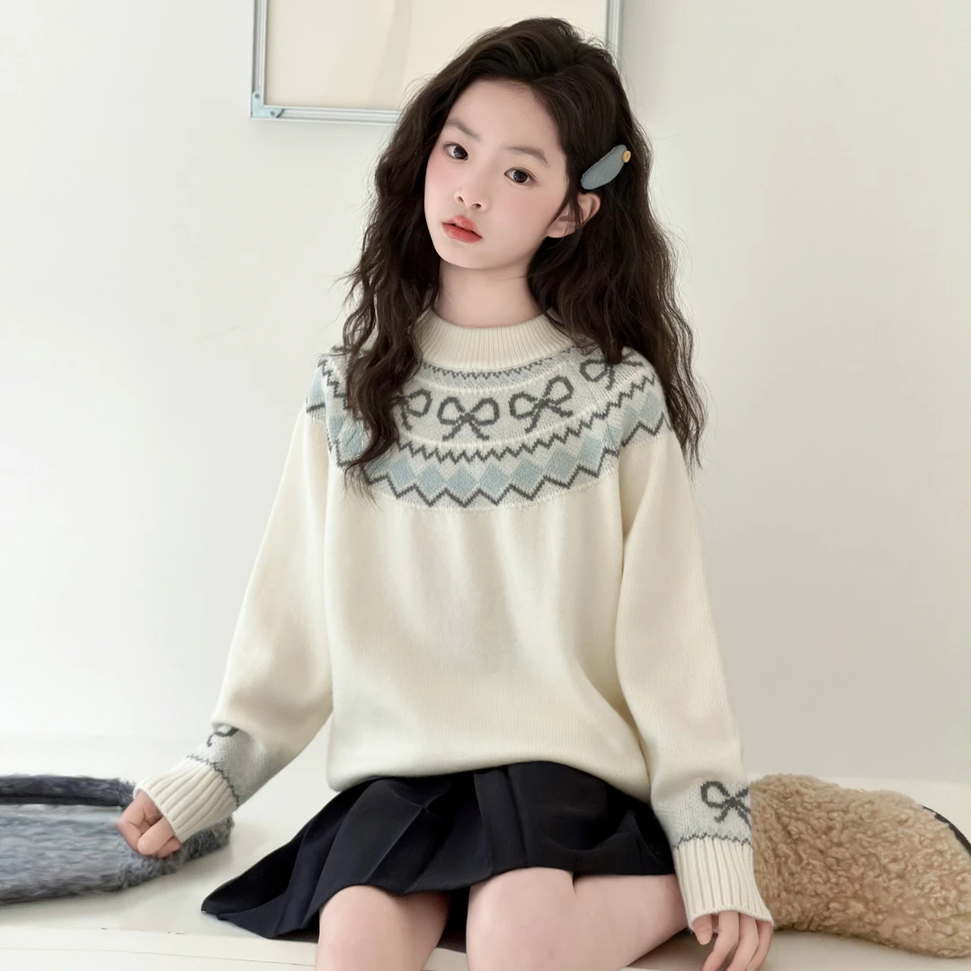 女童毛衣冬季2025新款韩版小女孩大童加厚针织衫女童12岁加厚毛衣