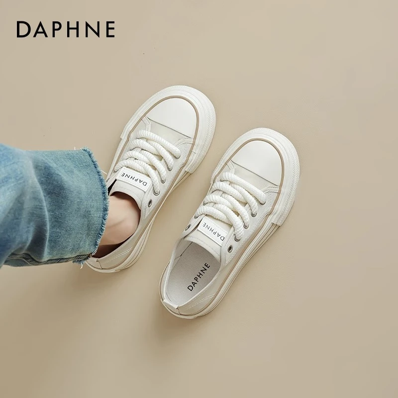 达芙妮厚底帆布鞋女2025新款夏季薄款透气女鞋软底白色板鞋小白鞋
