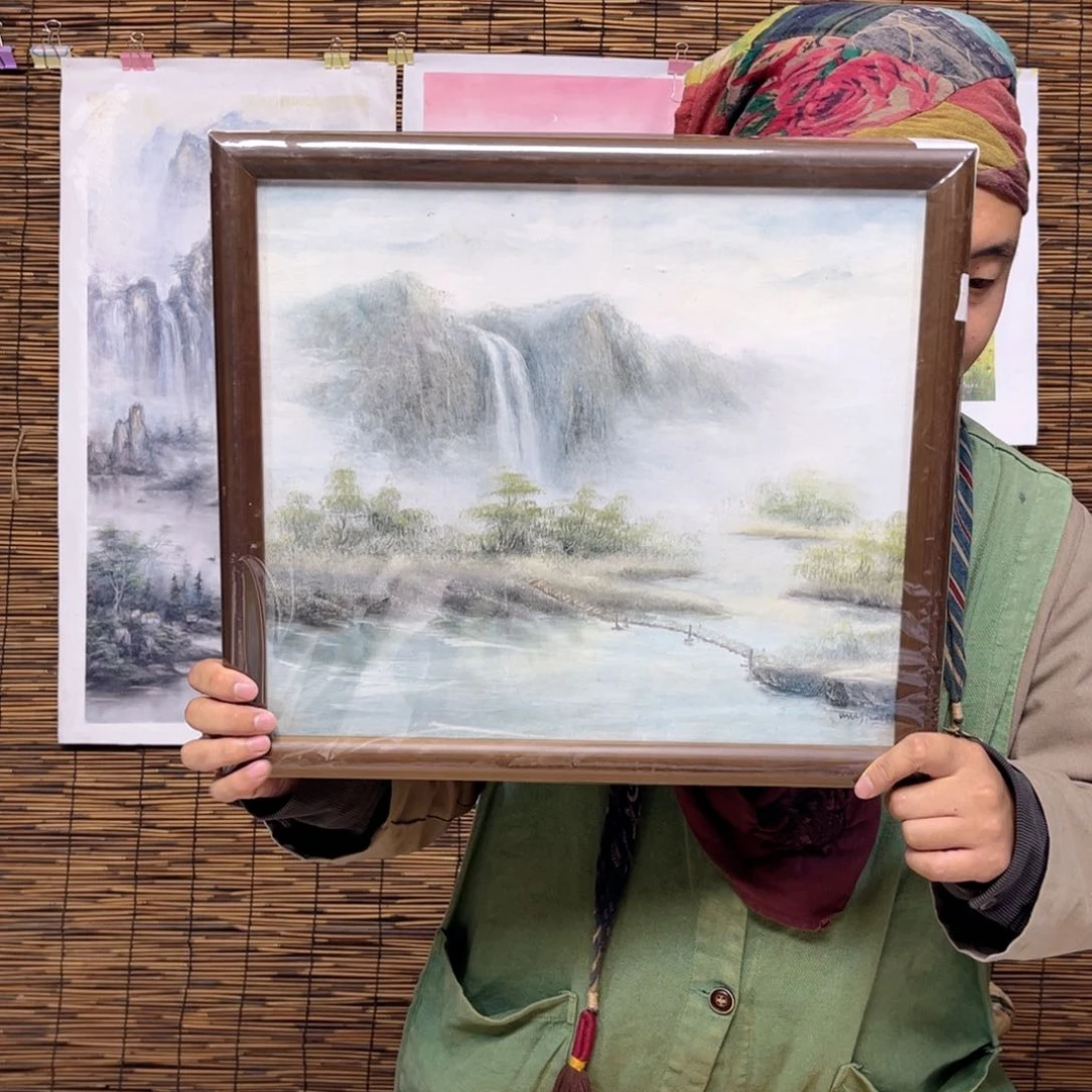 油画行路人小院绘画作品竞拍