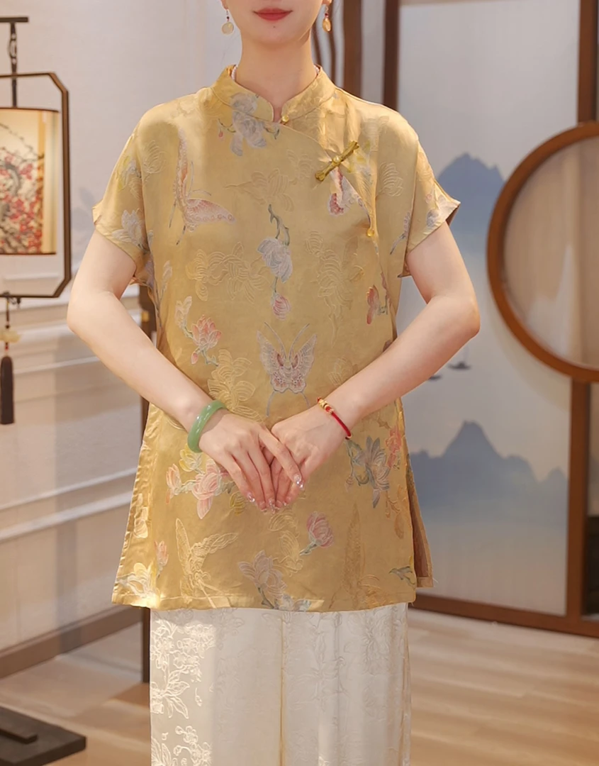 鎏金韶华蝶｜新中式国风时尚百搭重磅奥黛上衣小衫-5349