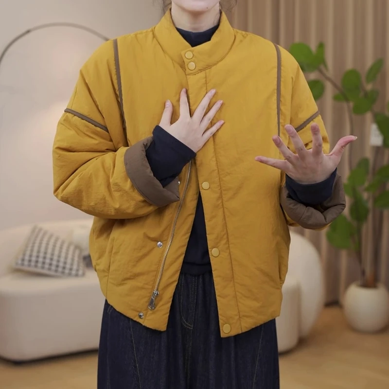 时尚百搭保暖短款棉服女2025秋冬季新款洋气宽松显瘦立领棉衣外套