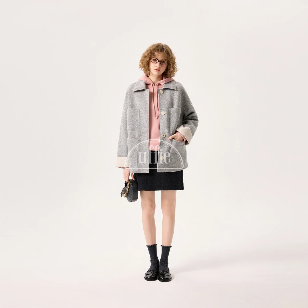 UFFIE毛边饰双色针织羊毛外套