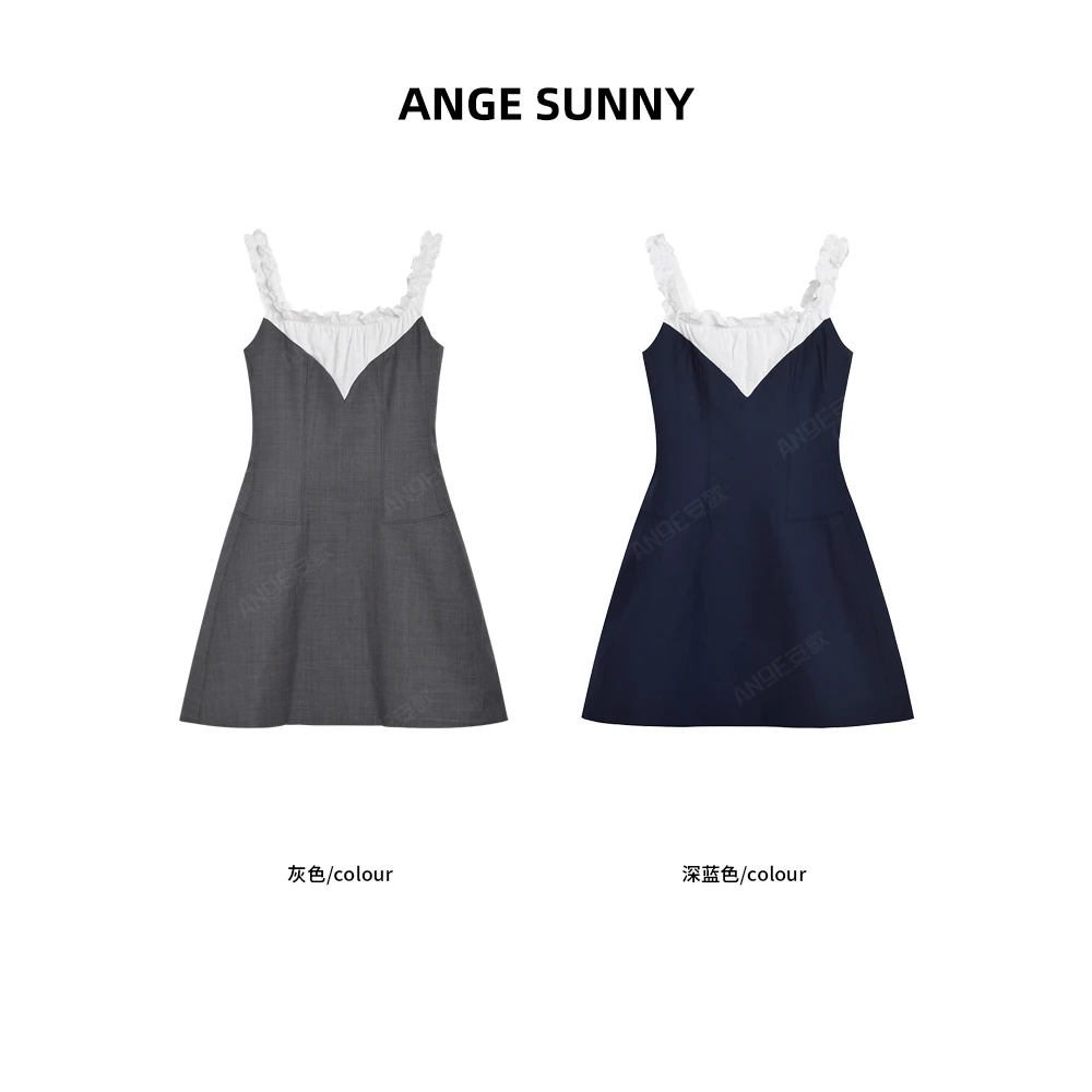 ANGE SUNNY【景甜同款 亚麻领连衣裙】花边领沙漏羊毛连衣裙