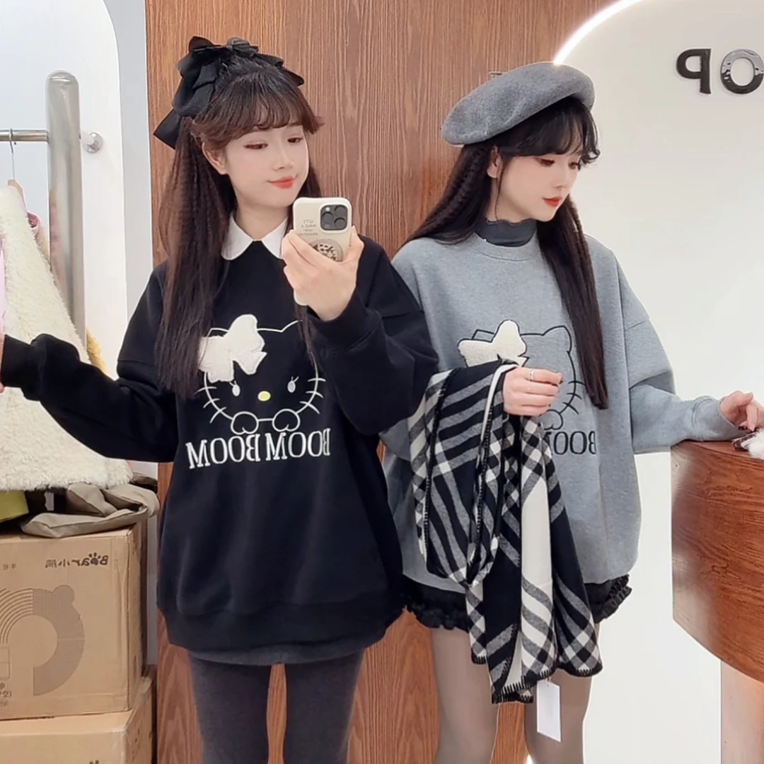 冬 立体蝴蝶结kitty 加绒卫衣 宽松大版