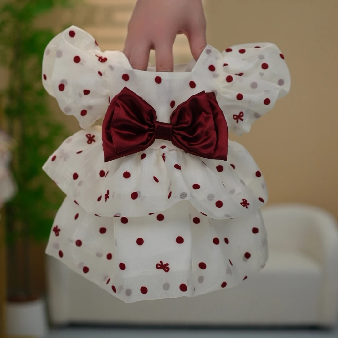 周岁礼服公主裙甜美新款儿童波点蓬蓬裙生日宴会满月百天服蝴蝶结