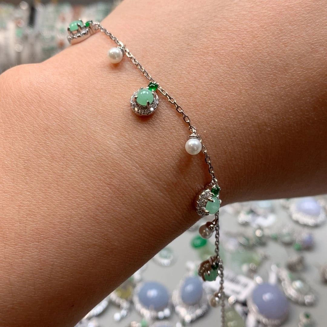 翡翠戒指银S925镶嵌脚链