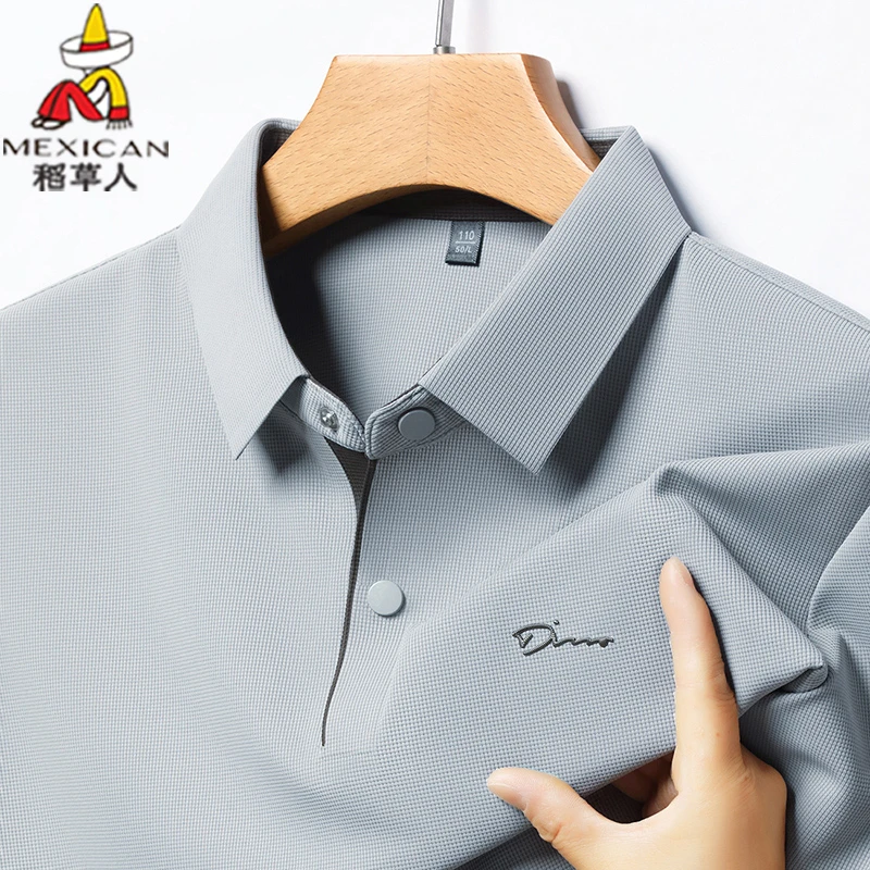 Mexican/稻草人秋季翻领长袖T恤衫男纯色无痕商务休闲长袖Polo衫
