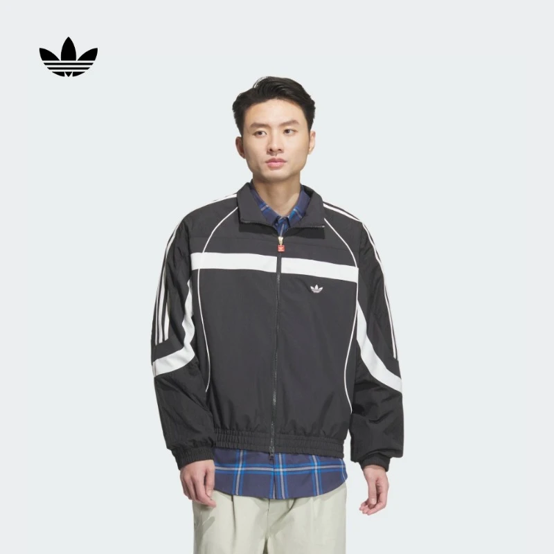 阿迪达斯三叶草 休闲复古双拉链立领夹克外套男款 adidas JN3796