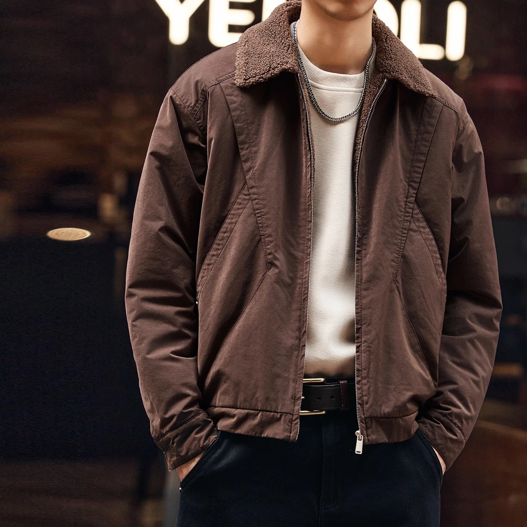 美式重磅仿羊羔绒工装棉服男冬季潮流座山雕毛领棉衣保暖棉袄外套