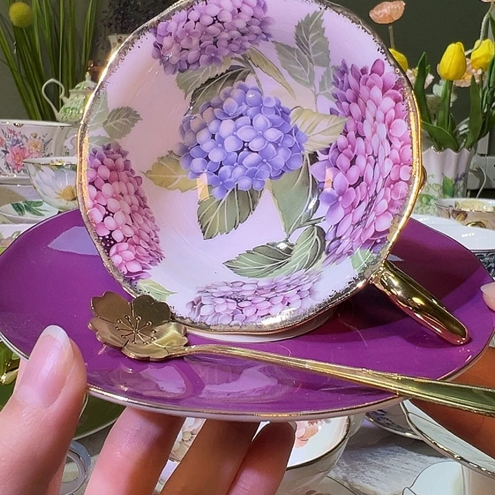 陶瓷高脚高级紫咖啡杯碟下午茶