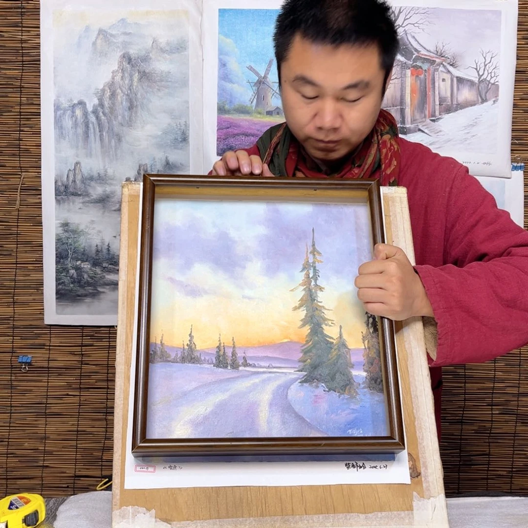 油画行路人小院绘画作品竞拍