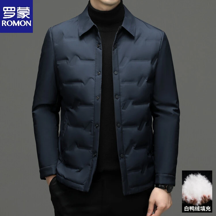 罗蒙轻薄短款羽绒服男加厚保暖休闲夹克男士秋冬季翻领修身外套男