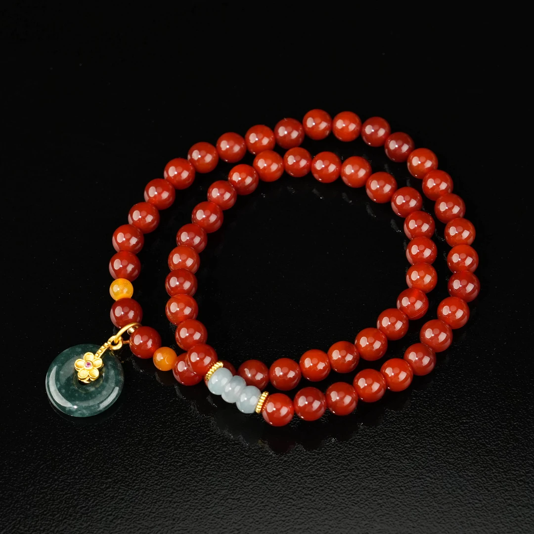 G玛瑙+和田玉挂坠+翡翠隔珠手串 多样性发一 -CB020（卡径：6.3mm）