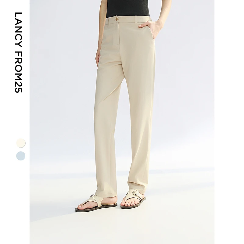 朗姿2025年夏季新款正装裤高级感直筒西装裤职业长裤白色裤子西裤
