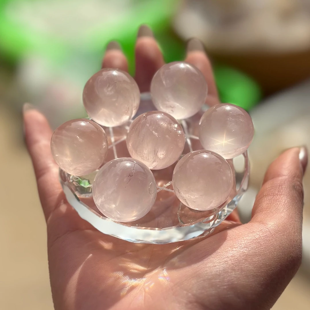 粉水晶七星阵（发货七个2cm左右的粉水晶球+底座）