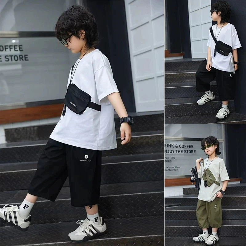 男童T恤夏季2025新款中大童夏款短袖儿童中裤薄款纯棉洋气裤子潮