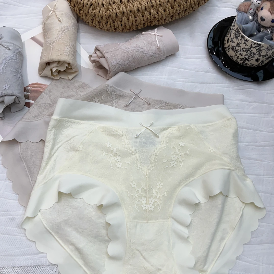 1515中高腰提花拼接软蕾丝舒适透气女士内裤