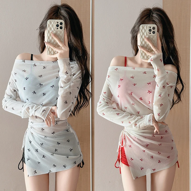 2025新款游泳衣女分体式三件套遮肚显瘦聚拢小胸韩国ins风泡温泉