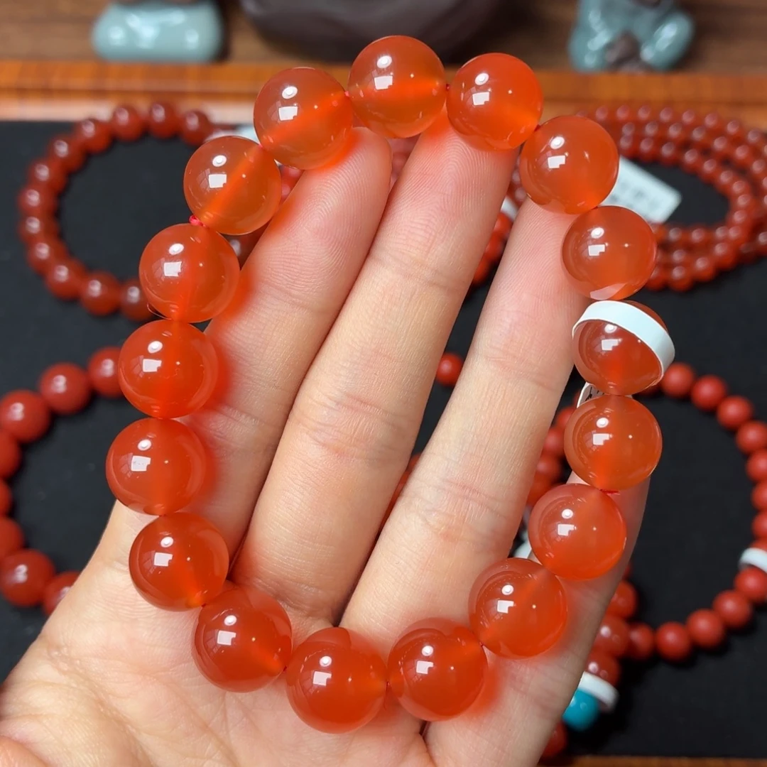 南红玛瑙未镶嵌手串保山原矿南红小庄冰红卡11+