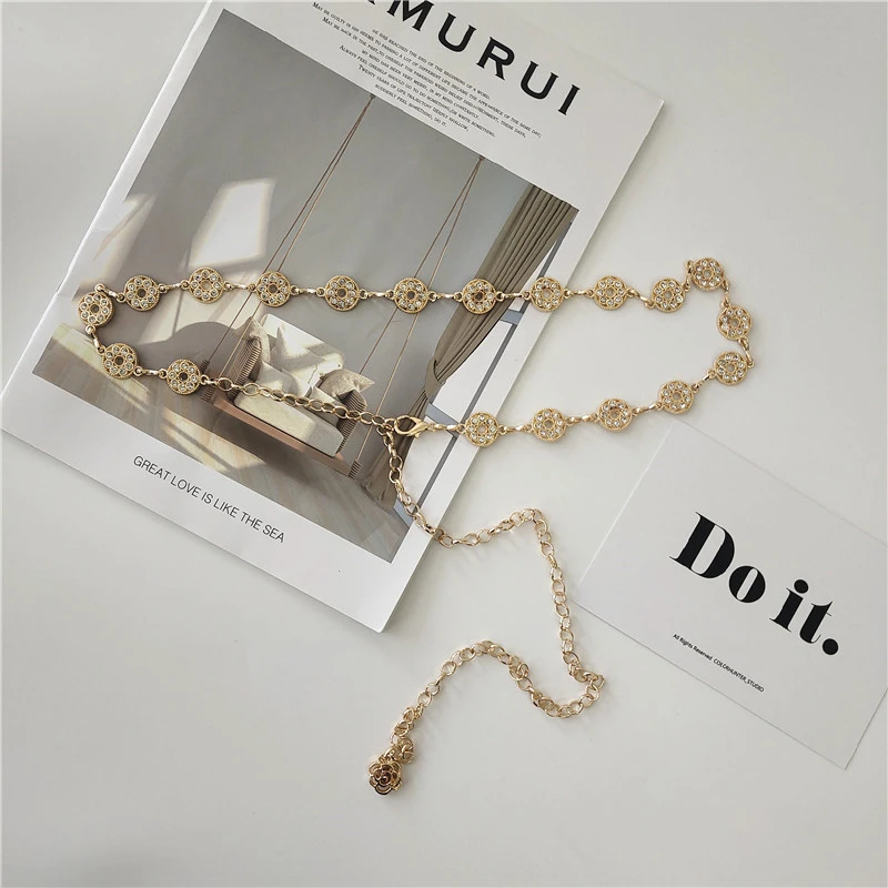 小圆镶小钻钻链接女腰链韩版装饰连衣裙腰带女时尚优雅简约百搭链