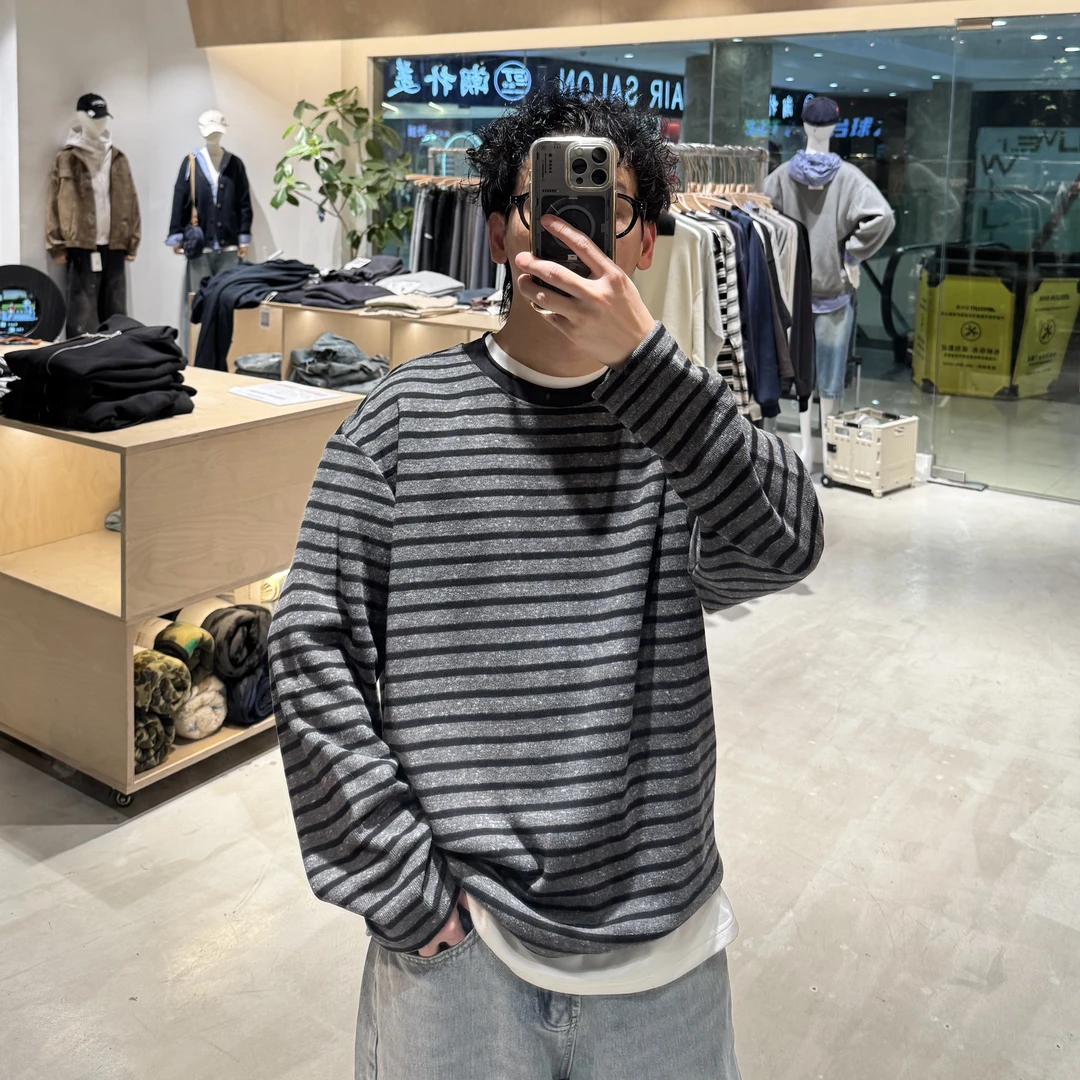 秋季新款宽松型条纹长袖卫衣简约时尚LF25280