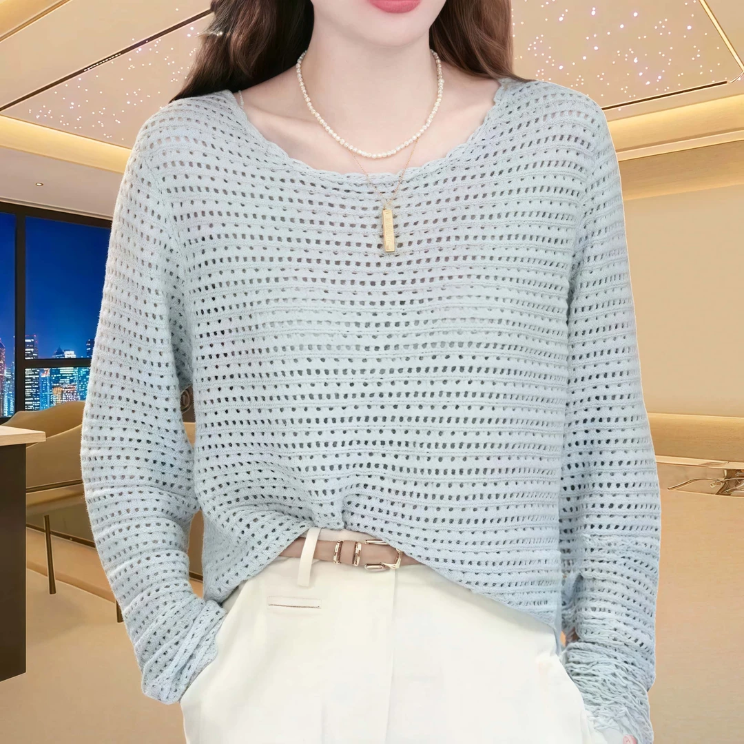 春夏宽松透气镂空设计针织衫女2025新款休闲时尚气质高端洋气上衣
