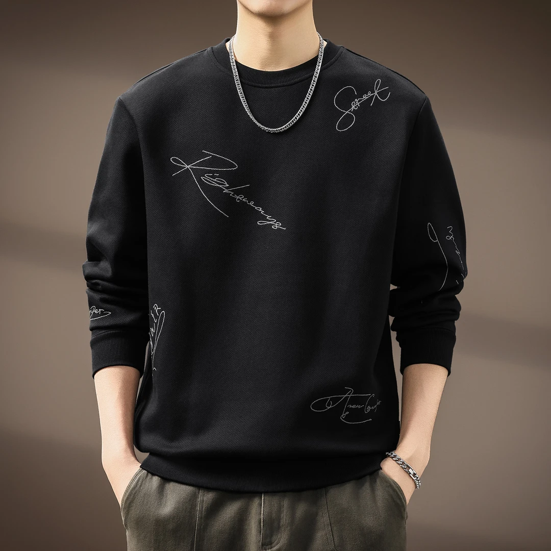 MR.MUDI/穆迪先生高端潮牌刺绣圆领卫衣男士秋季新款宽松休闲上衣