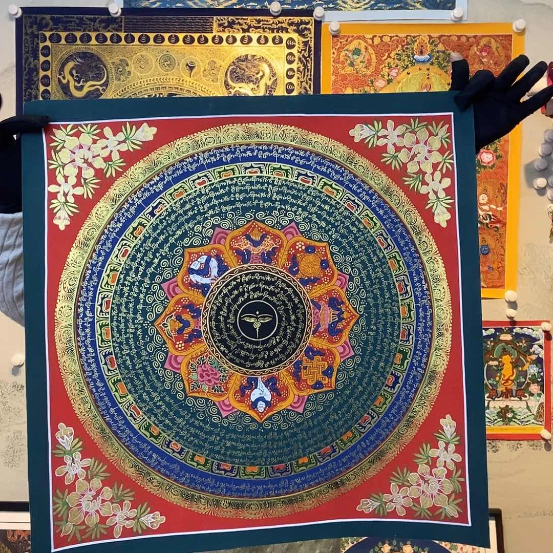 卷轴画纯手绘六字真言唐卡50厘米左右