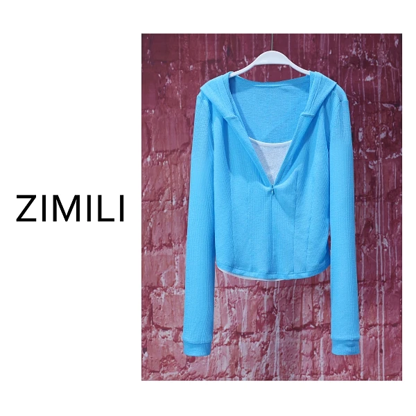 【亮哥女装】欧版鸢尾蓝连帽长袖网衫修身爽肤衣8160