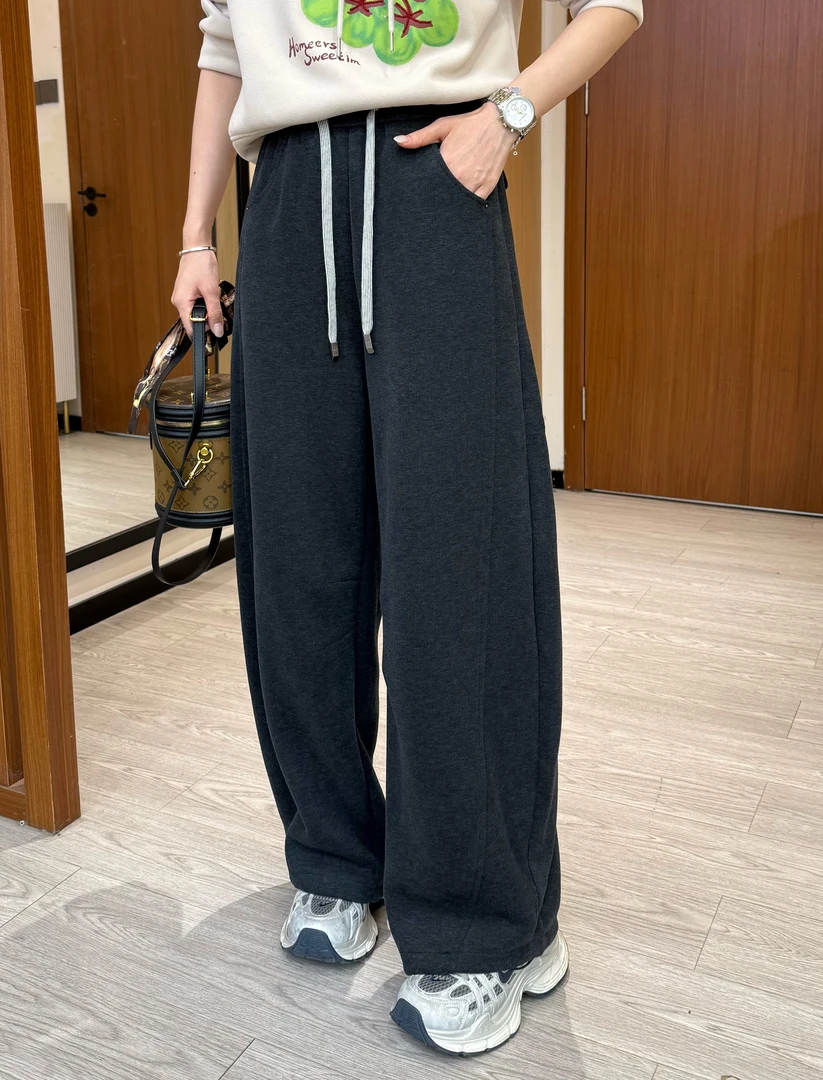 醋酸羊毛阔腿裤女秋冬2025新款高腰垂坠感休闲直筒窄版弯刀香蕉裤