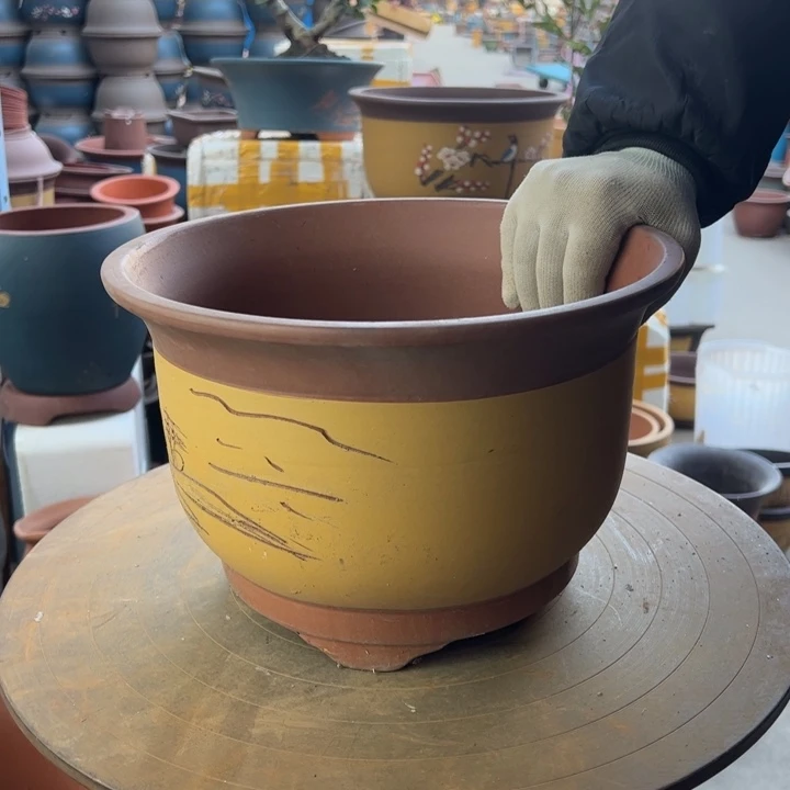 紫砂宜兴紫砂花盆花盆刻绘黄30