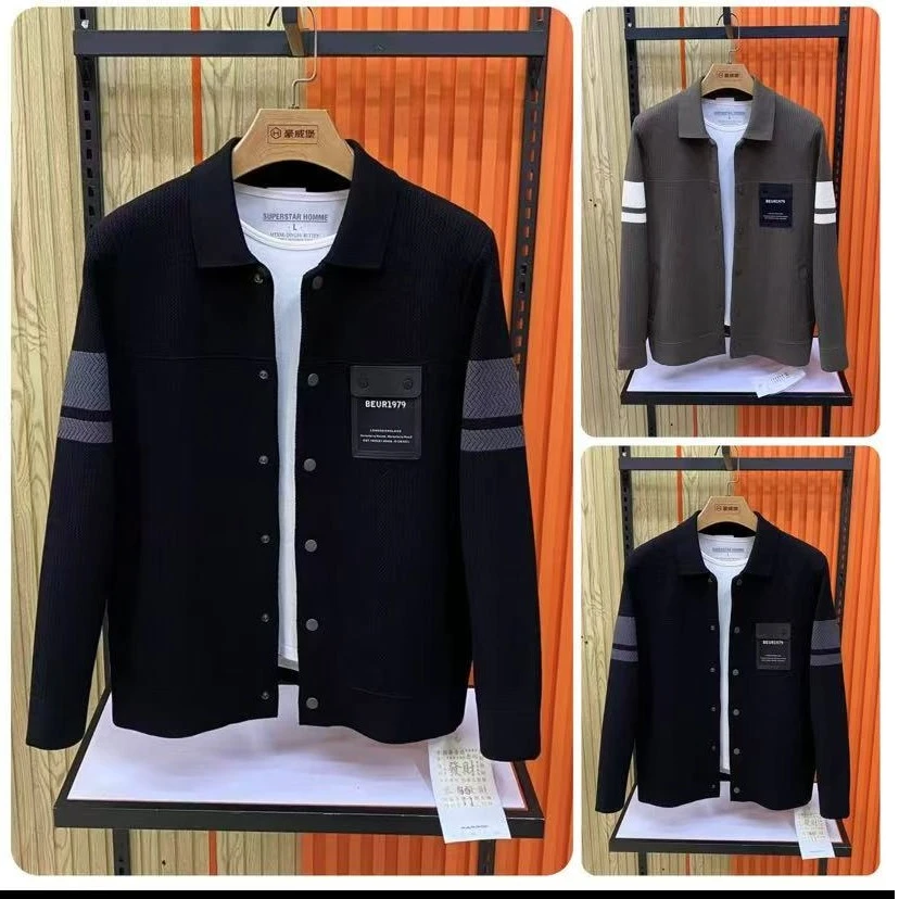 新款高端男士翻领休闲针织夹克外套