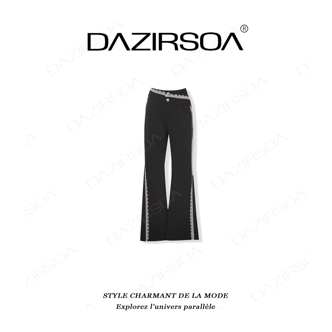 “轻松渐入”时尚百搭拼接蕾丝花边休闲喇叭裤 X933