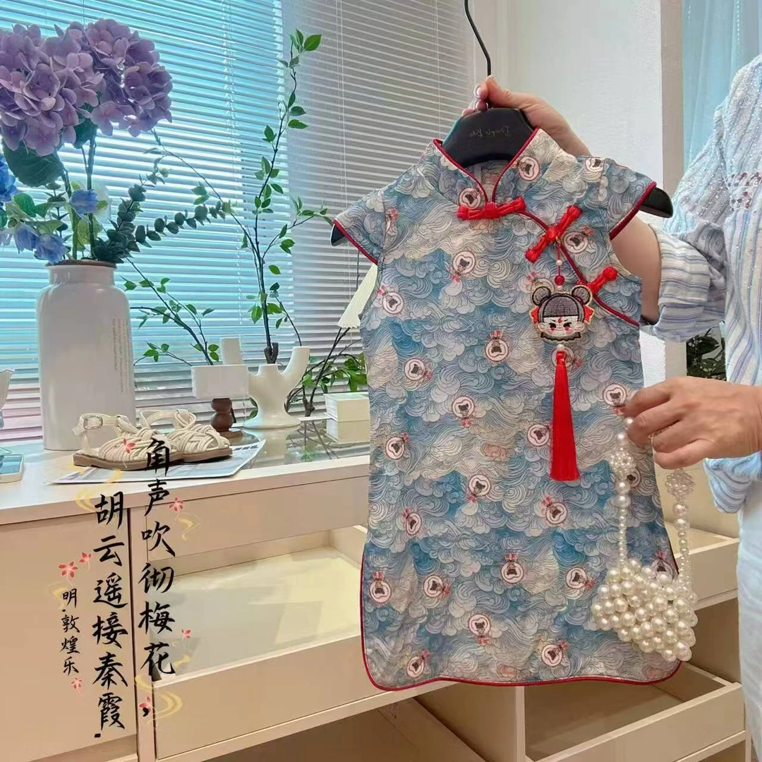 【7265】女童夏季旗袍裙2025新款儿童洋气时髦国风连衣裙夏装哪吒裙