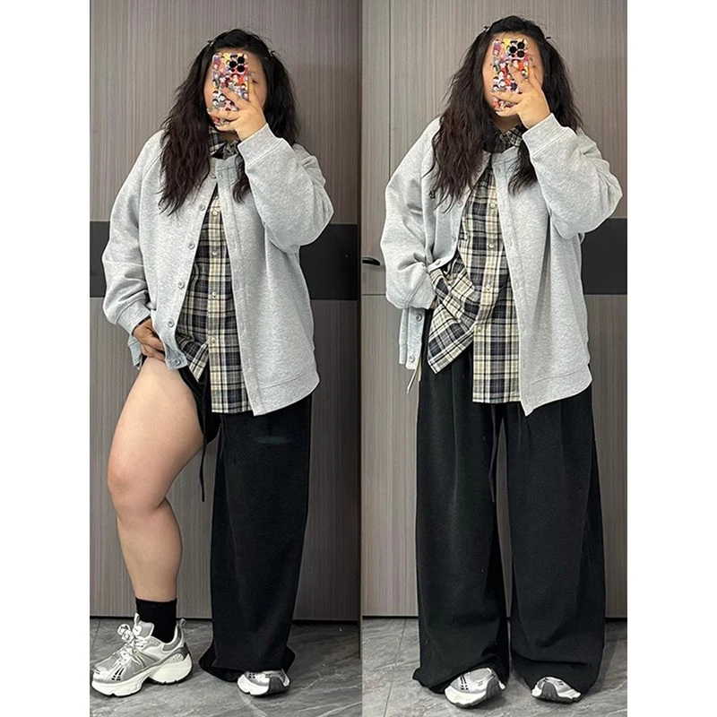 深灰色糯米裤女2025新款春秋新款裤子大码胖mm显瘦阔腿休闲裤子