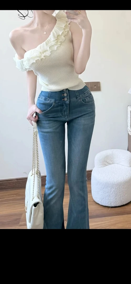 熊宝儿夏季修身蕾丝高端女装显瘦气质短款百搭牛仔上衣针织蓝色