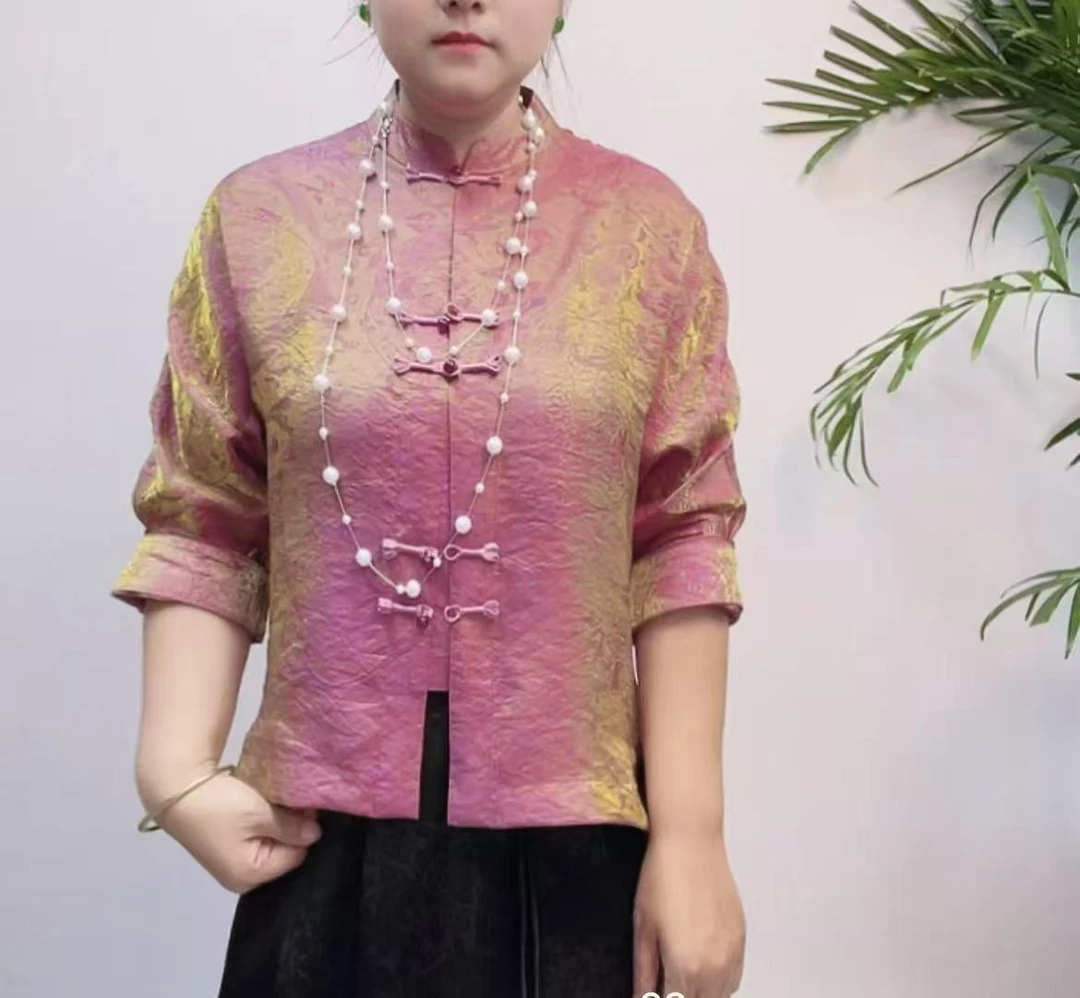 双面双穿常规宽松型刺绣中老年女装女装衬衫印花外套斜襟夏季时尚