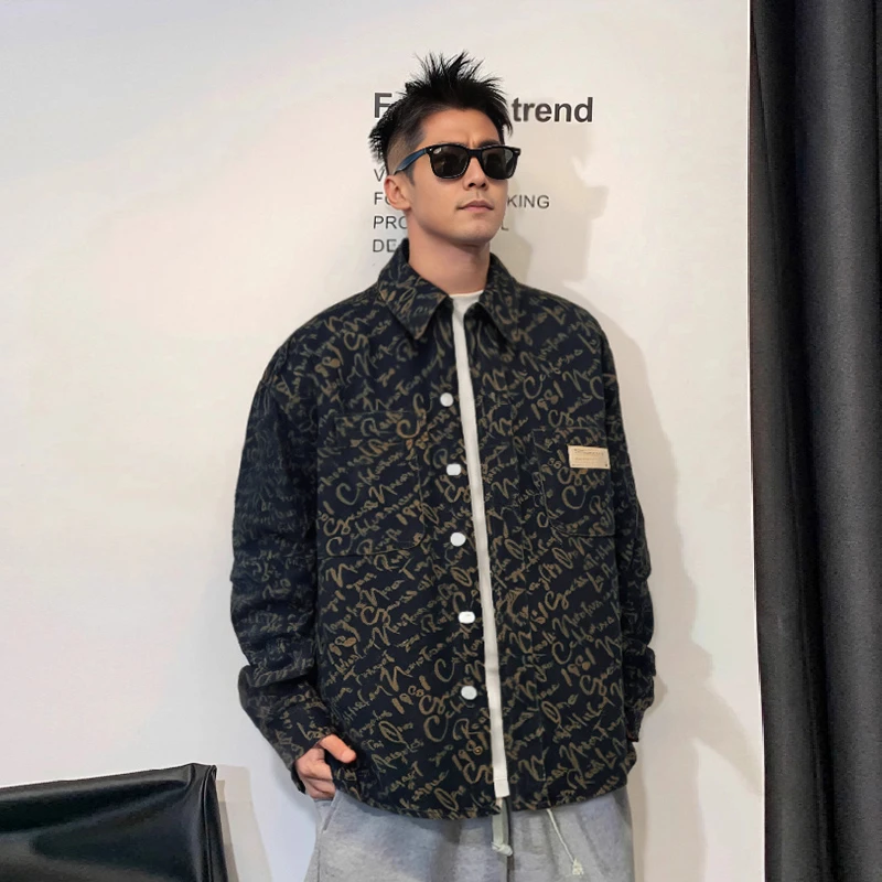 【轻奢男装】秋季新款上新气质时尚休闲复古字母提花百搭衬衫CS2010