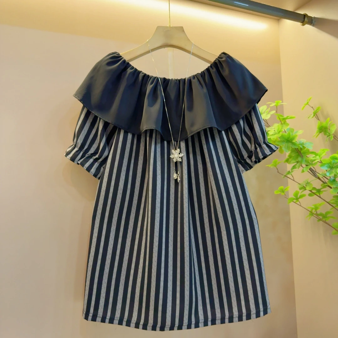 气质时尚夏季欧洲一字肩新款拼接设计感百搭休闲上衣（长65左右）